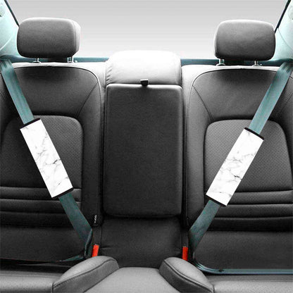 White Grunge Marble Print Car Seat Belt Covers