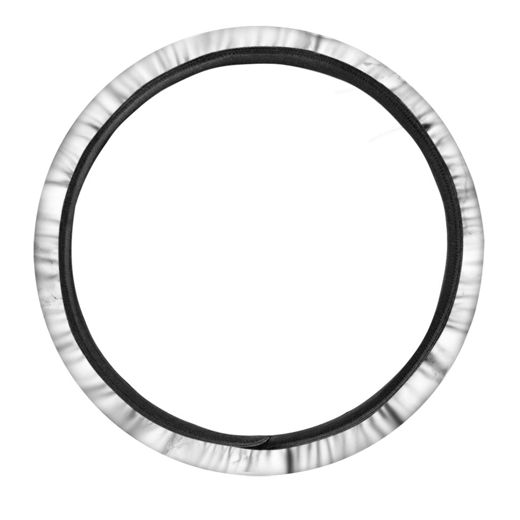 White Grunge Marble Print Car Steering Wheel Cover