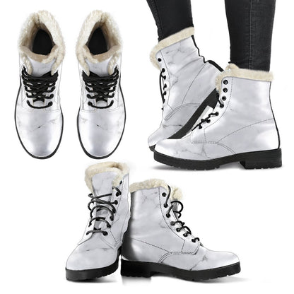 White Grunge Marble Print Comfy Boots GearFrost