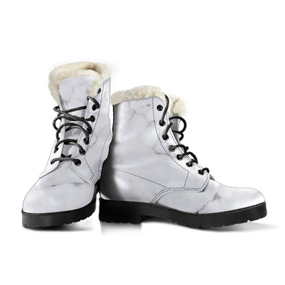 White Grunge Marble Print Comfy Boots GearFrost