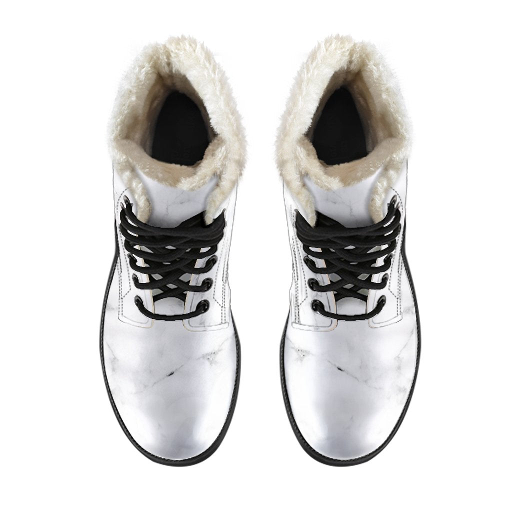 White Grunge Marble Print Comfy Boots GearFrost