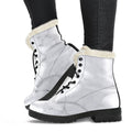 White Grunge Marble Print Faux Fur Leather Boots