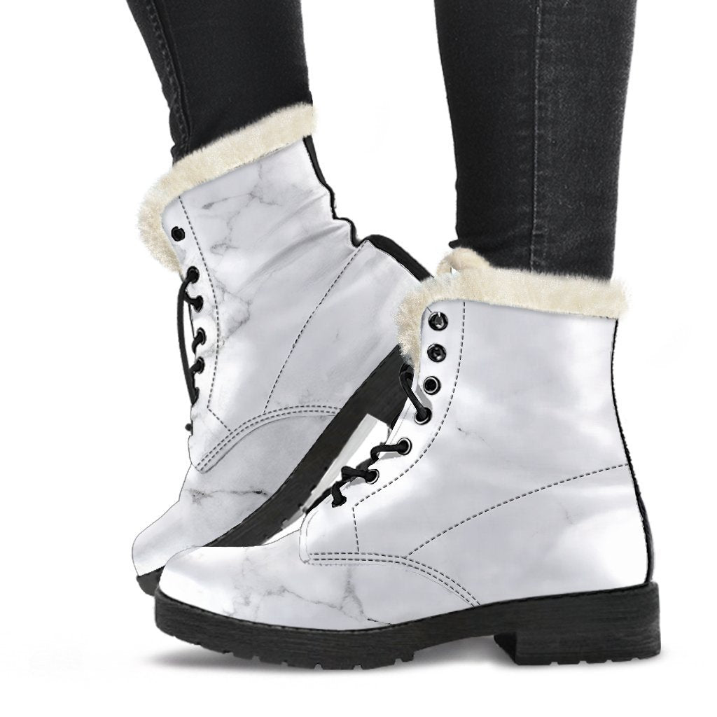White Grunge Marble Print Comfy Boots GearFrost