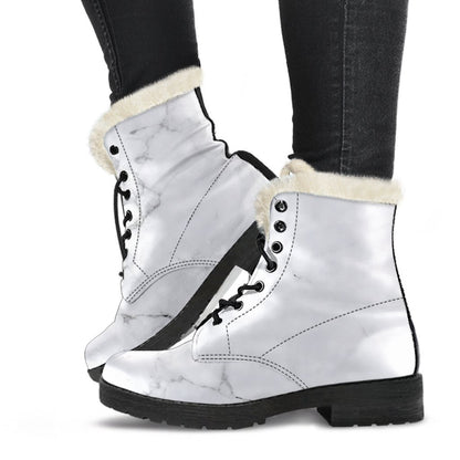 White Grunge Marble Print Comfy Boots GearFrost