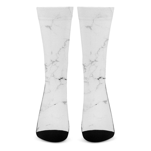 White Grunge Marble Print Crew Socks