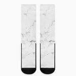 White Grunge Marble Print Crew Socks