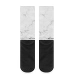 White Grunge Marble Print Crew Socks