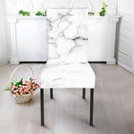 White Grunge Marble Print Dining Chair Slipcover