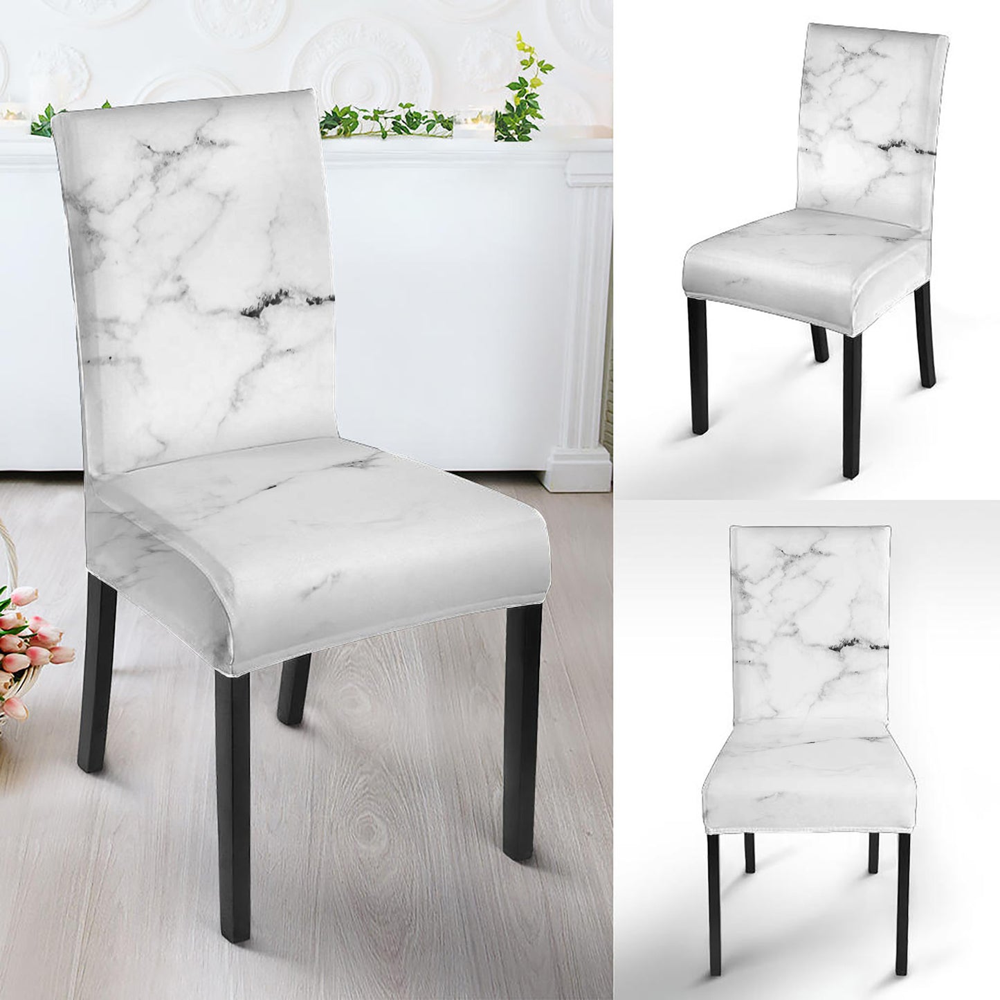 White Grunge Marble Print Dining Chair Slipcover