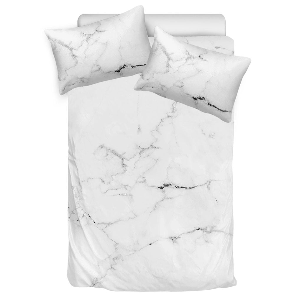 White Grunge Marble Print Duvet Cover Bedding Set