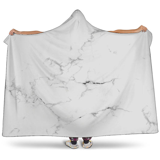 White Grunge Marble Print Hooded Blanket