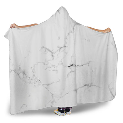 White Grunge Marble Print Hooded Blanket