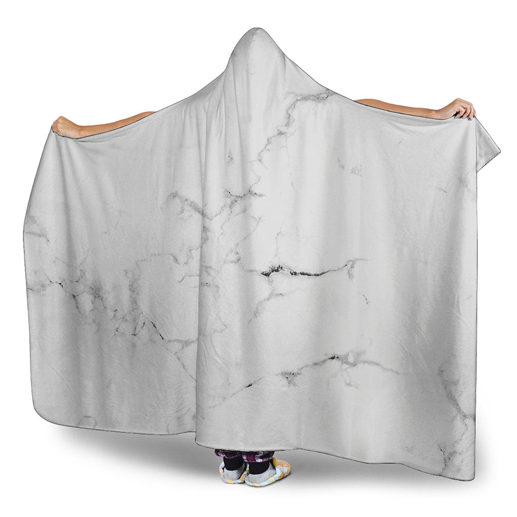 White Grunge Marble Print Hooded Blanket