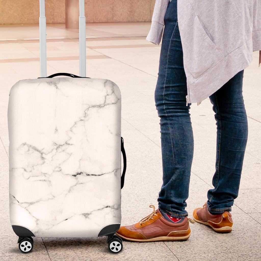 White Grunge Marble Print Luggage Cover GearFrost