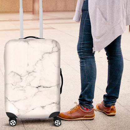 White Grunge Marble Print Luggage Cover GearFrost