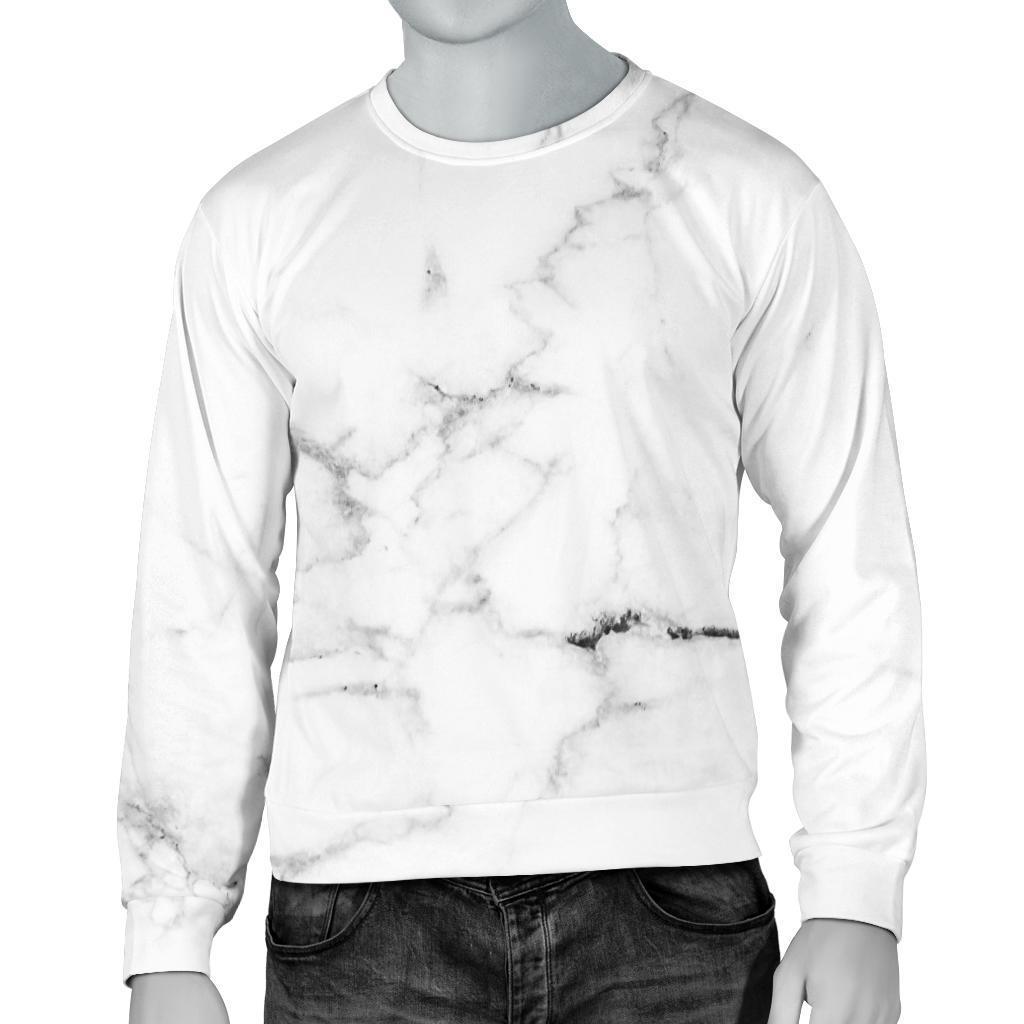 White Grunge Marble Print Men's Crewneck Sweatshirt GearFrost
