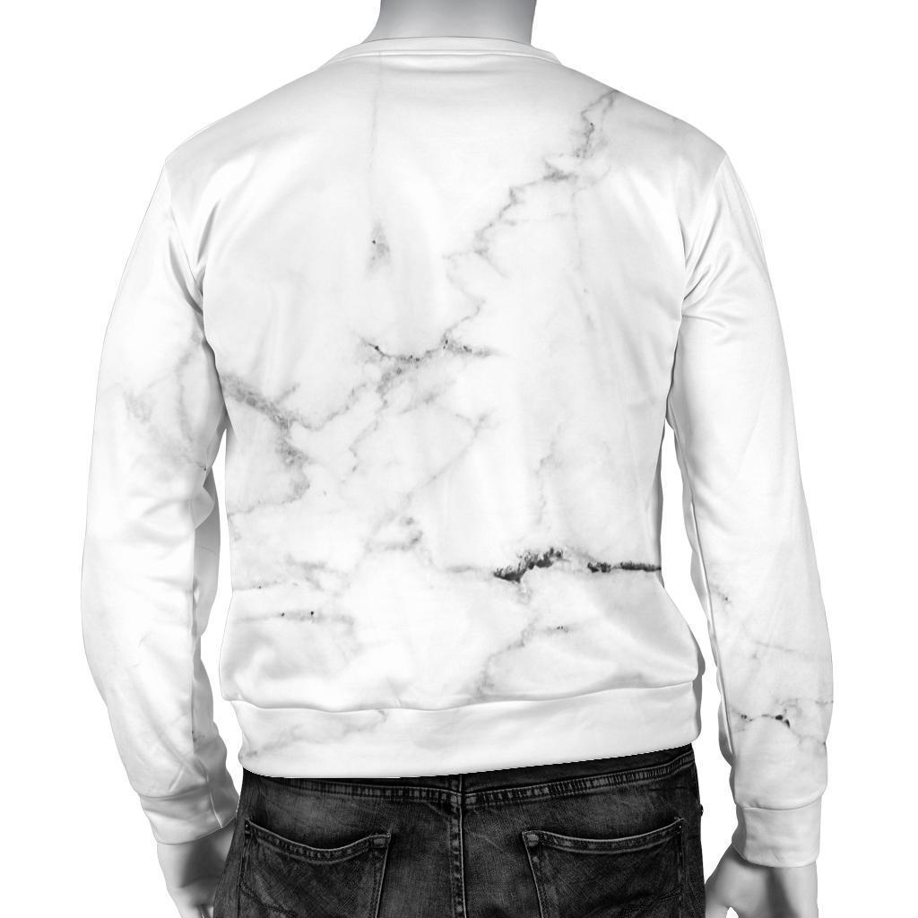 White Grunge Marble Print Men's Crewneck Sweatshirt GearFrost