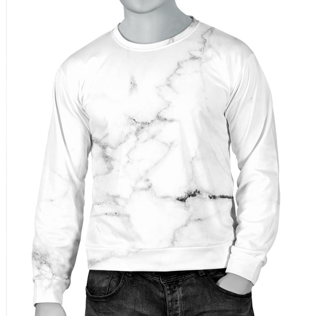 White Grunge Marble Print Men's Crewneck Sweatshirt GearFrost