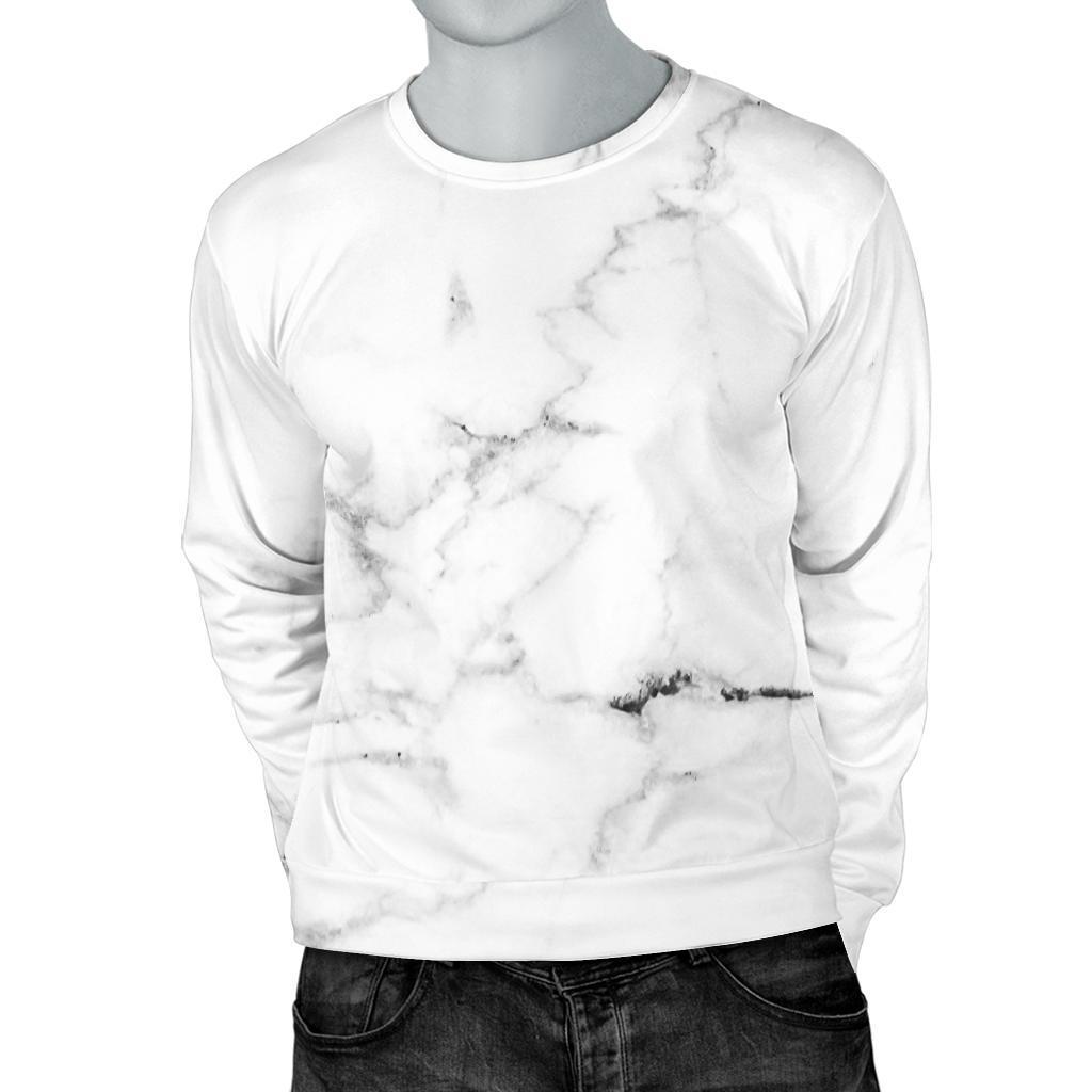 White Grunge Marble Print Men's Crewneck Sweatshirt GearFrost