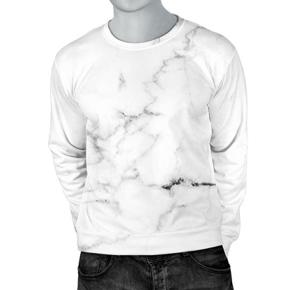 White Grunge Marble Print Men's Crewneck Sweatshirt GearFrost