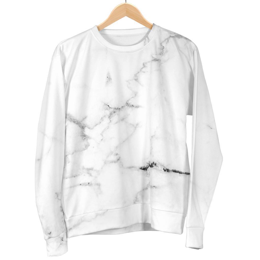 White Grunge Marble Print Men's Crewneck Sweatshirt GearFrost