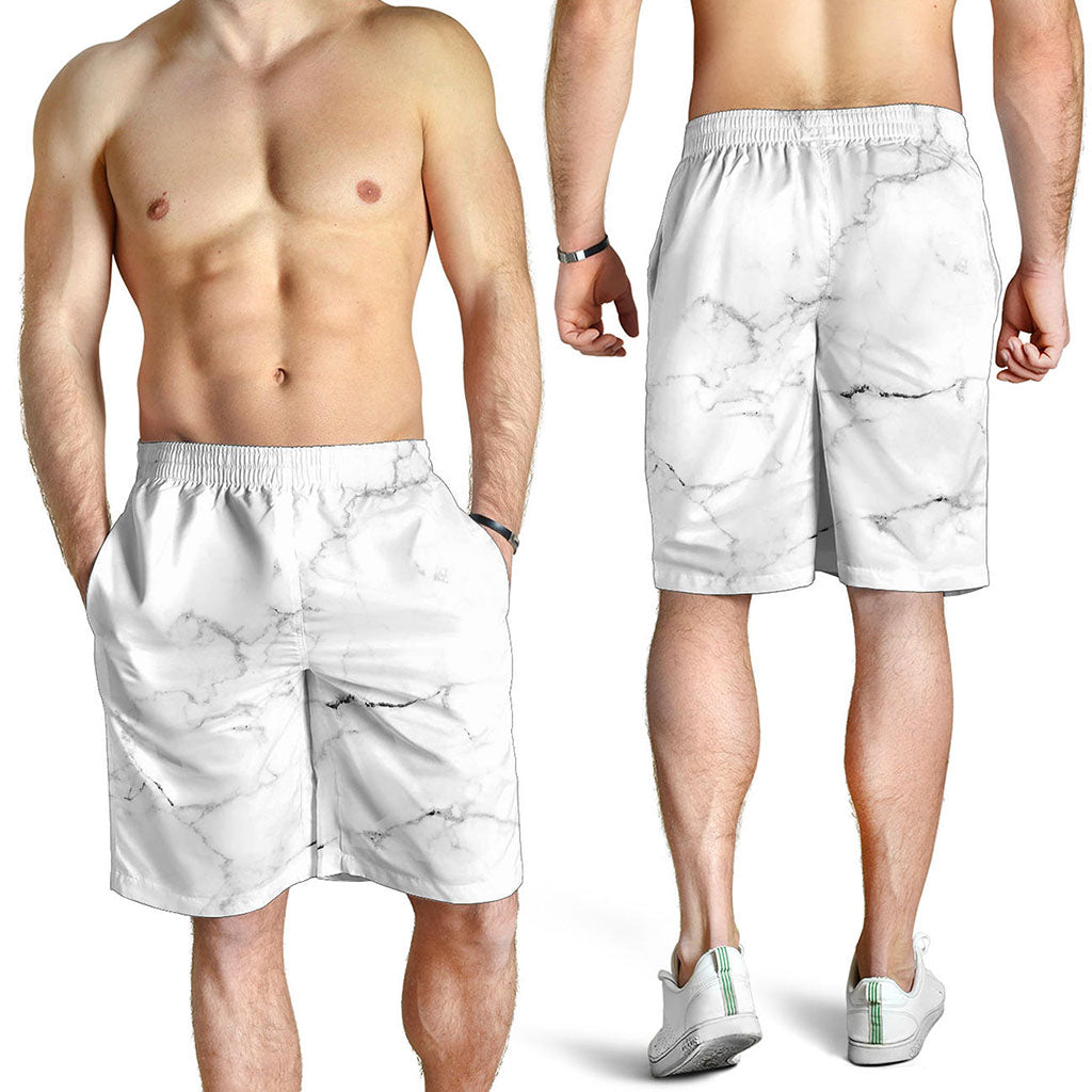 White Grunge Marble Print Men's Shorts