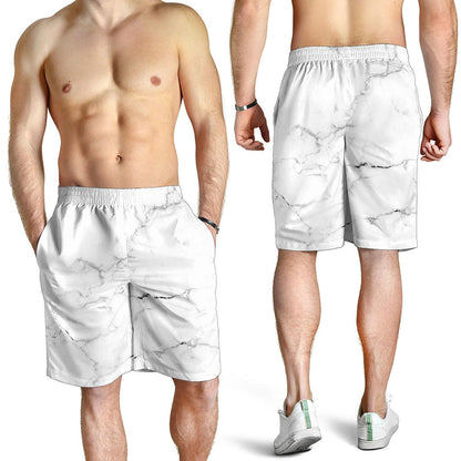 White Grunge Marble Print Men's Shorts