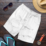 White Grunge Marble Print Men's Shorts