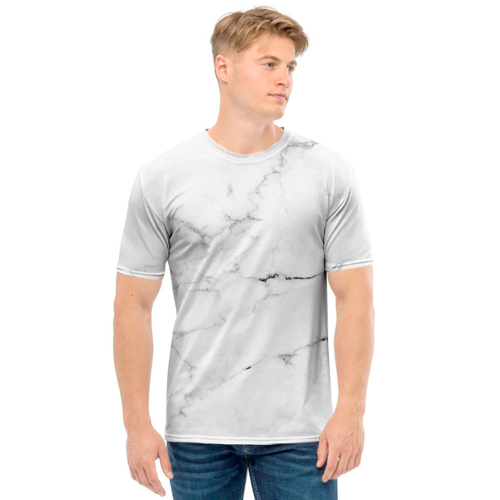 White Grunge Marble Print Men's T-Shirt