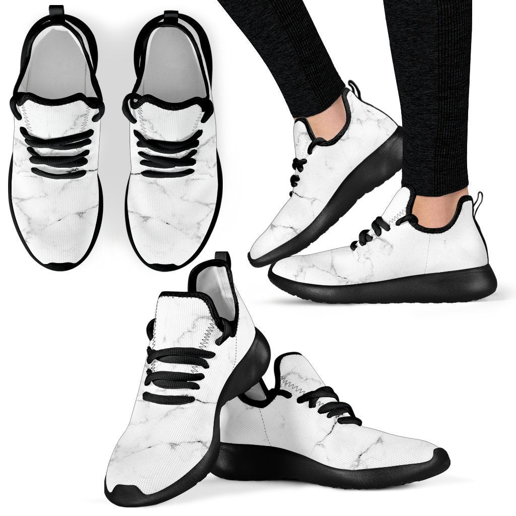 White Grunge Marble Print Mesh Knit Shoes GearFrost
