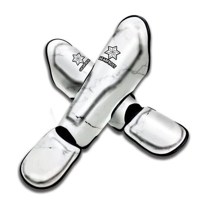 White Grunge Marble Print Muay Thai Shin Guard