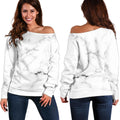 White Grunge Marble Print Off The Shoulder Sweatshirt