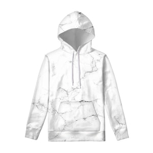 White Grunge Marble Print Pullover Hoodie