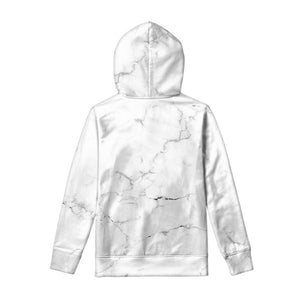 White Grunge Marble Print Pullover Hoodie