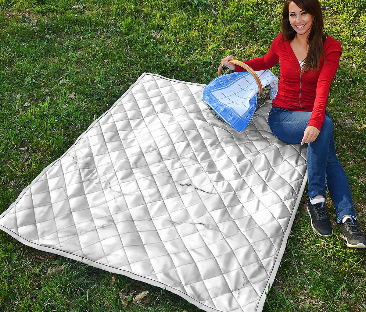 White Grunge Marble Print Quilt
