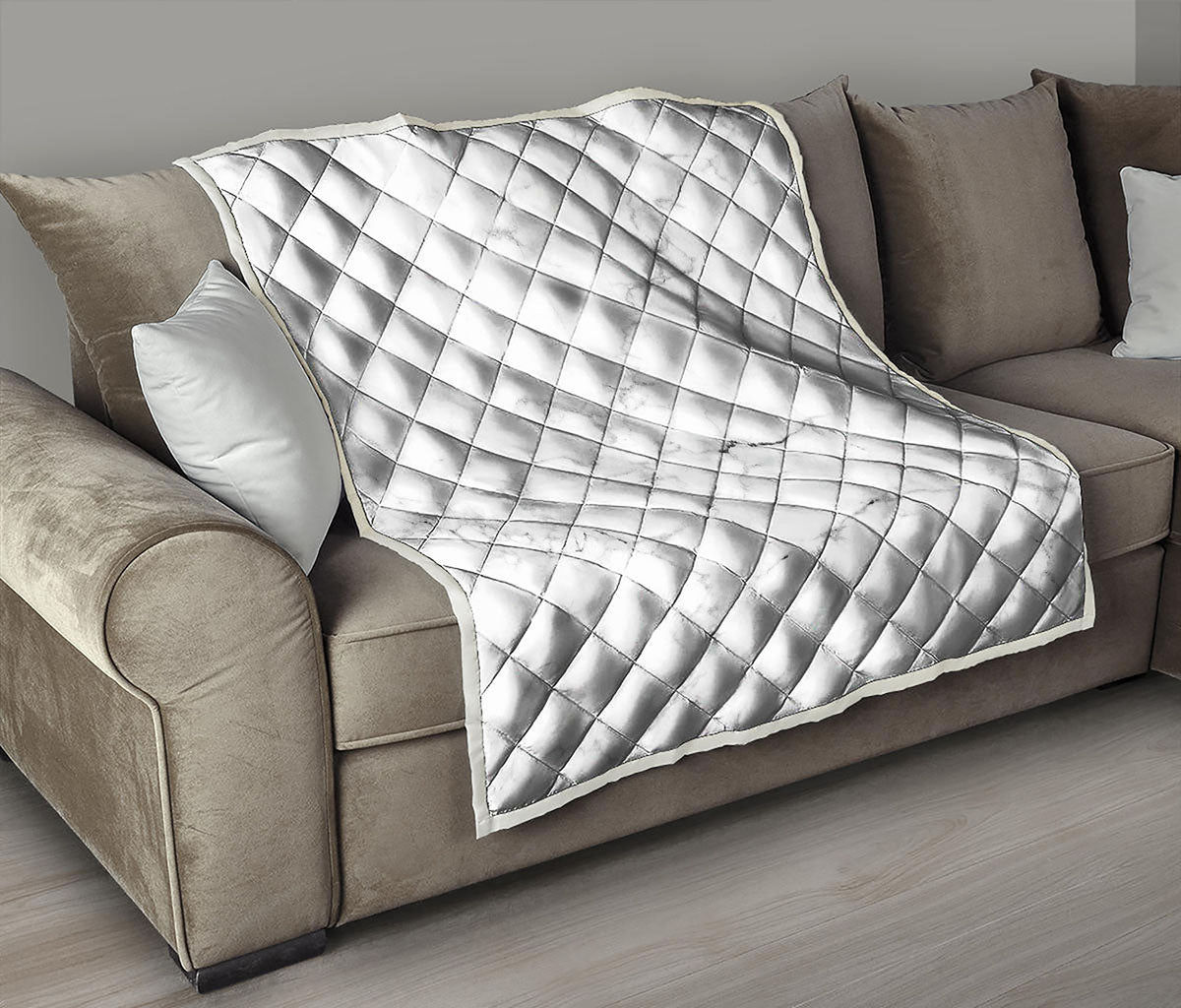 White Grunge Marble Print Quilt