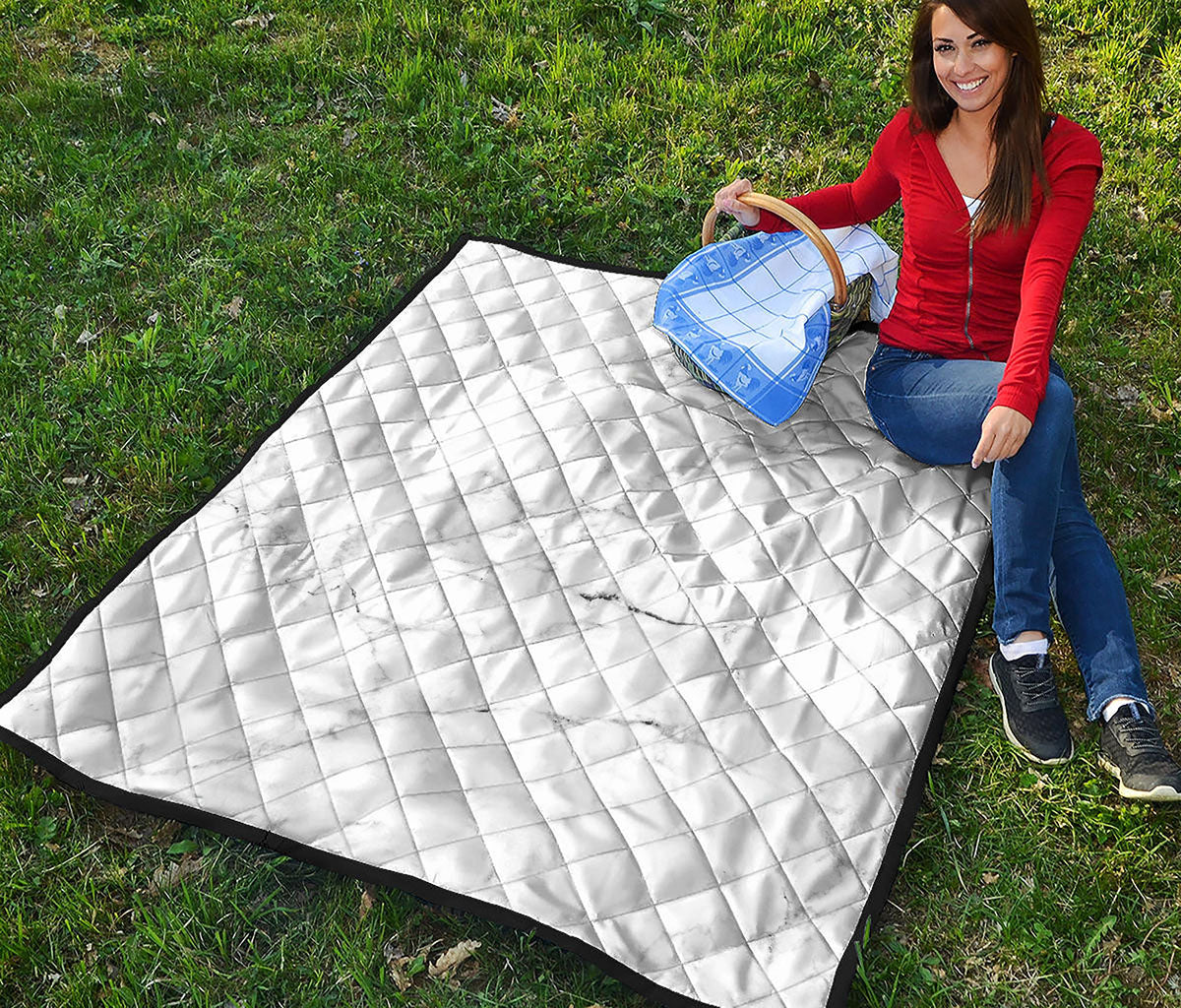 White Grunge Marble Print Quilt