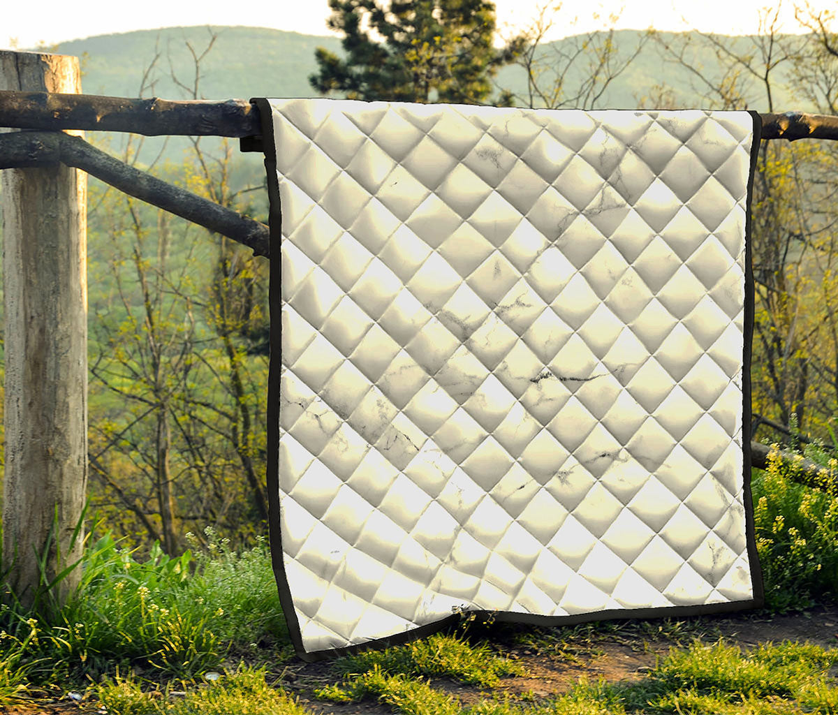 White Grunge Marble Print Quilt