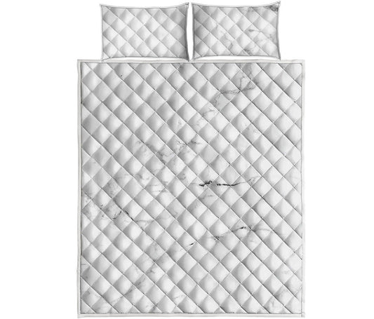 White Grunge Marble Print Quilt Bed Set