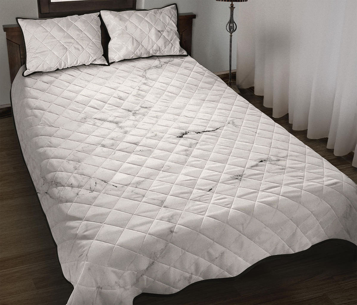White Grunge Marble Print Quilt Bed Set