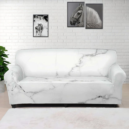 White Grunge Marble Print Sofa Cover