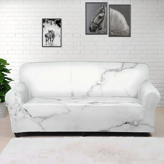 White Grunge Marble Print Sofa Cover