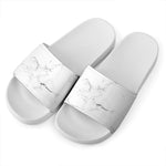 White Grunge Marble Print White Slide Sandals