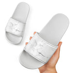White Grunge Marble Print White Slide Sandals