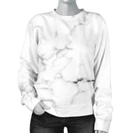 White Grunge Marble Print Women's Crewneck Sweatshirt GearFrost