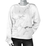 White Grunge Marble Print Women's Crewneck Sweatshirt GearFrost