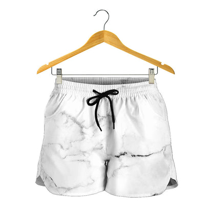 White Grunge Marble Print Women's Shorts