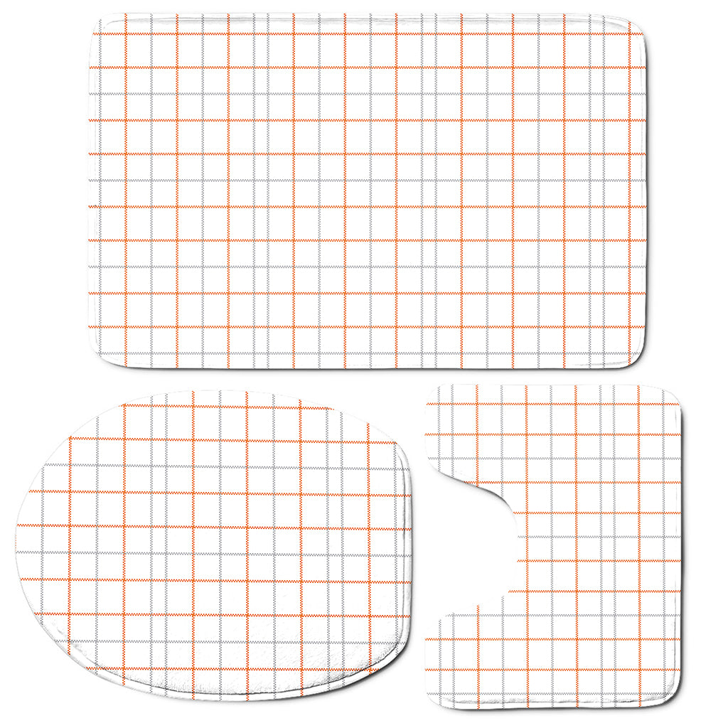 White Halloween Tattersall Pattern Print 3 Piece Bath Mat Set