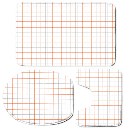 White Halloween Tattersall Pattern Print 3 Piece Bath Mat Set