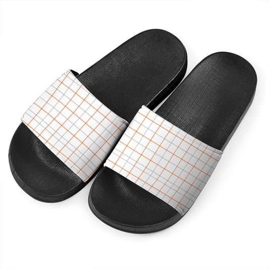 White Halloween Tattersall Pattern Print Black Slide Sandals